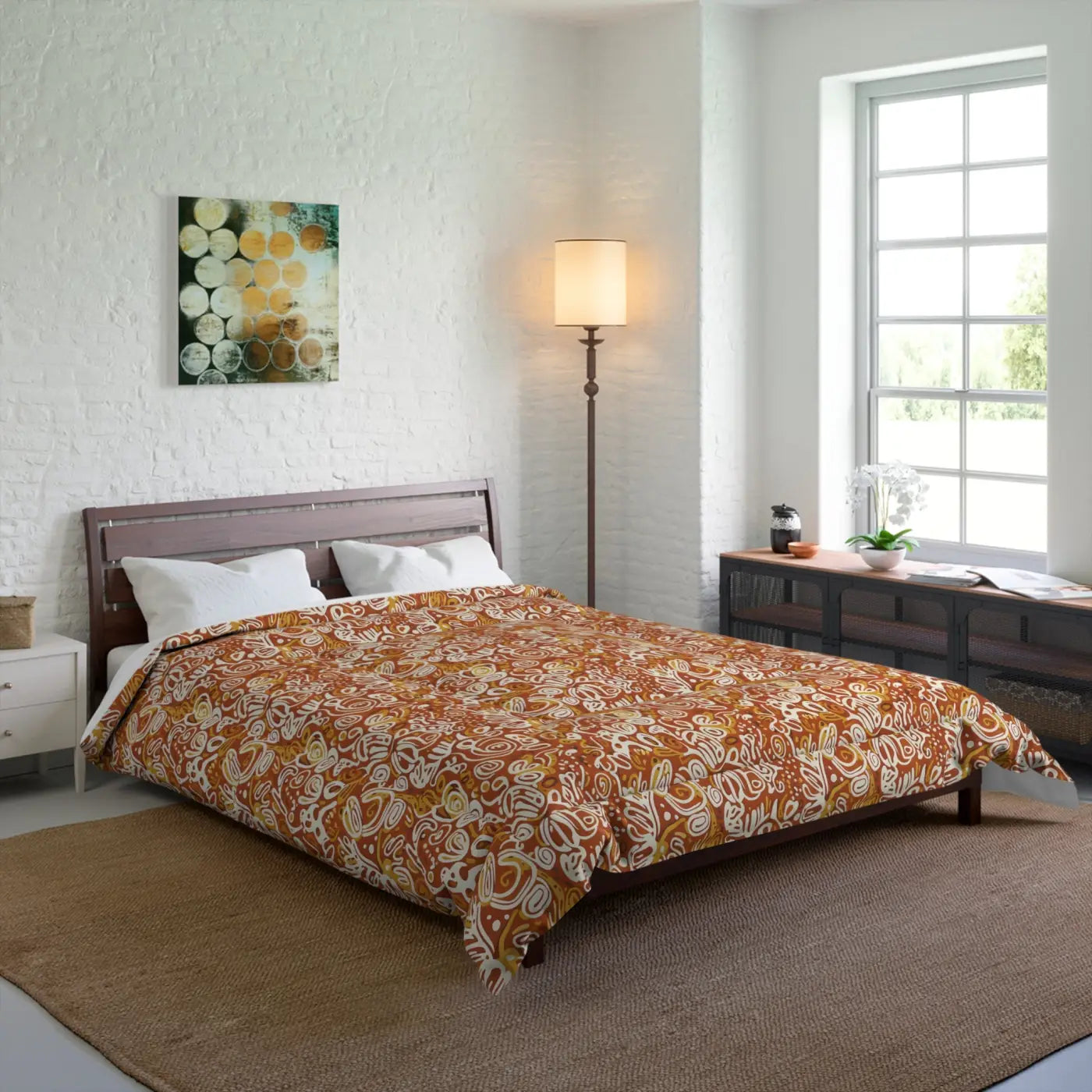 Boho Paisley Comforter - Rustic Orange Floral - DipaliZ