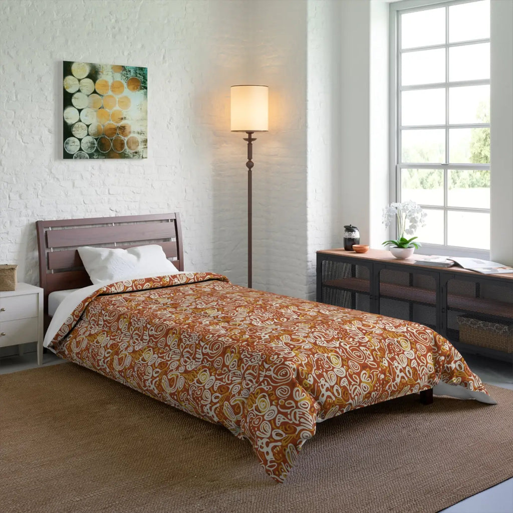 Boho Paisley Comforter - Rustic Orange Floral - DipaliZ