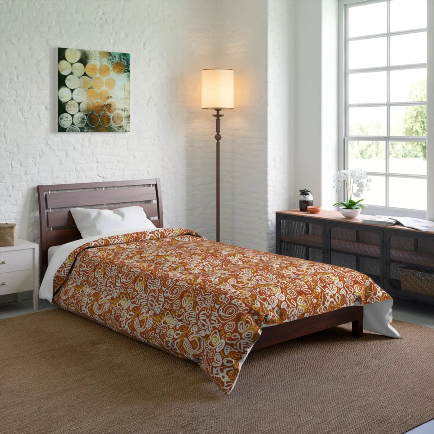 Boho Paisley Comforter - Rustic Orange Floral - DipaliZ