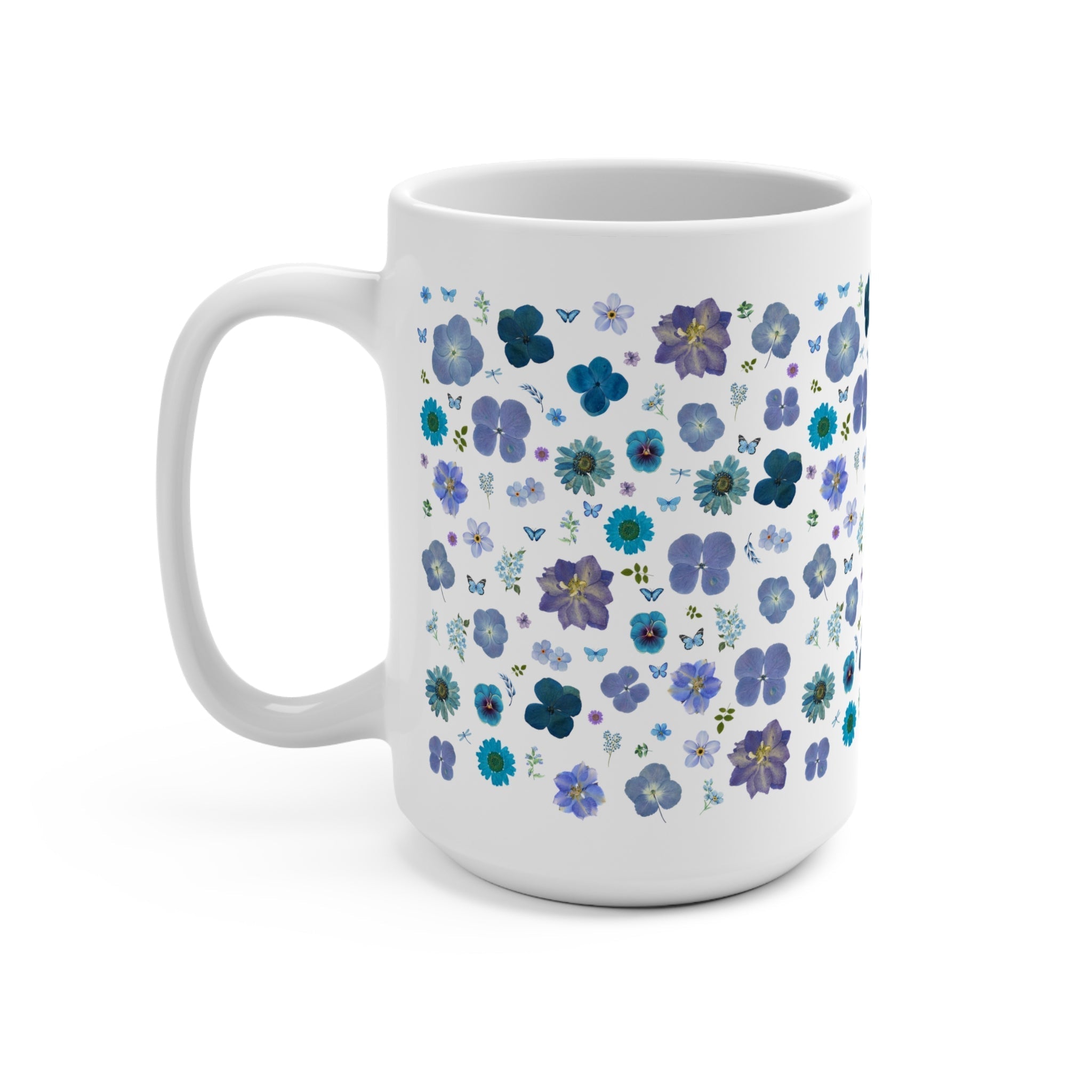 Boho Pressed Flowers Mug: Blue