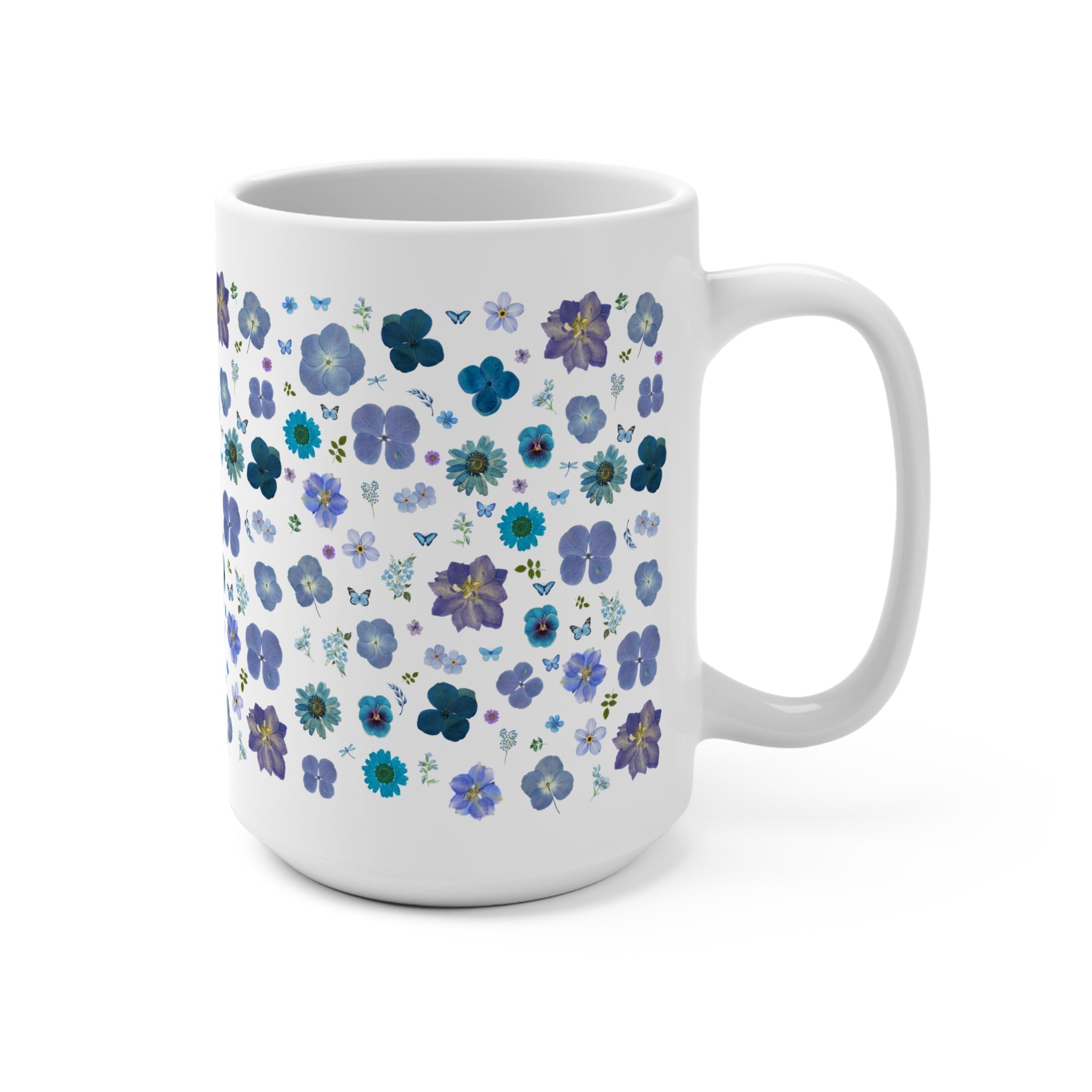Boho Pressed Flowers Mug: Blue
