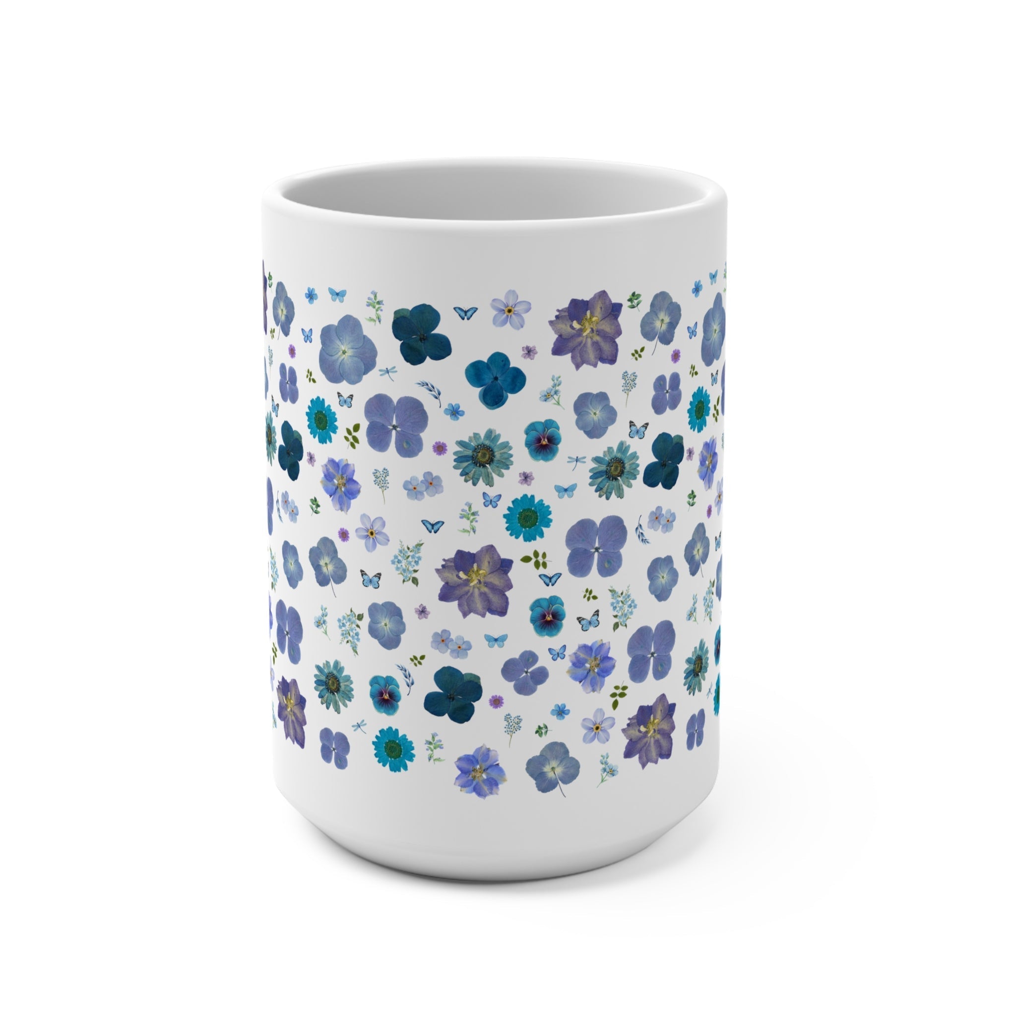 Boho Pressed Flowers Mug: Blue