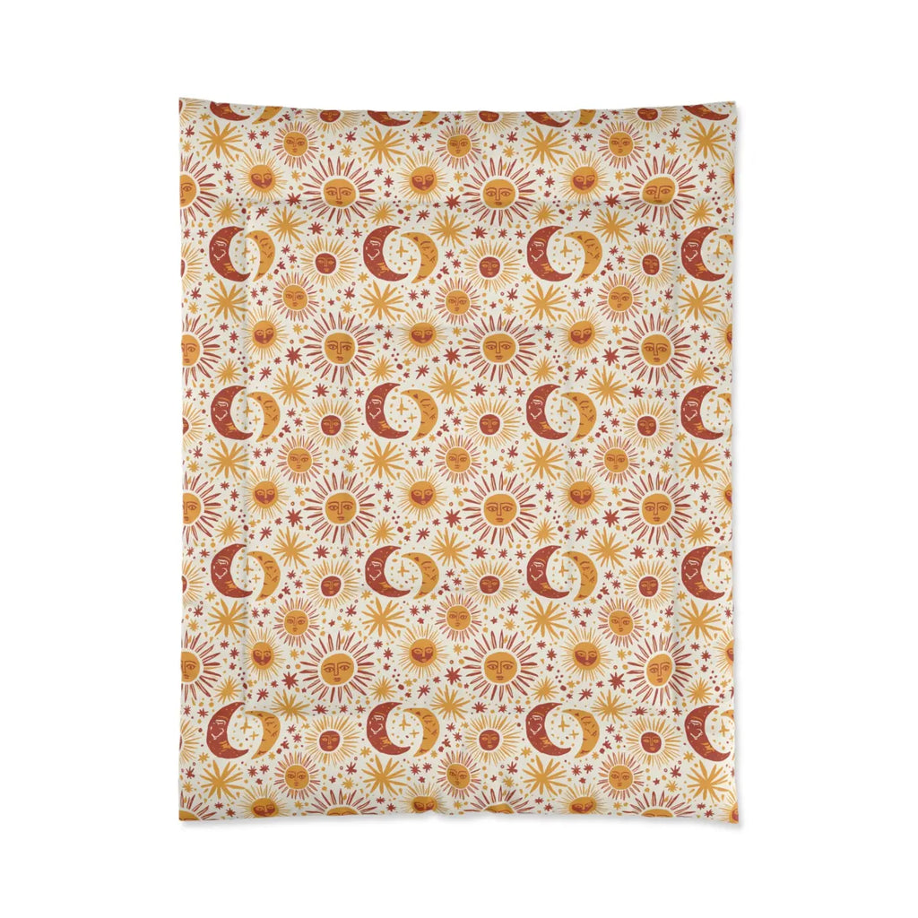 Boho Sun Moon Comforter - Celestial Floral Vintage Vibes - DipaliZ