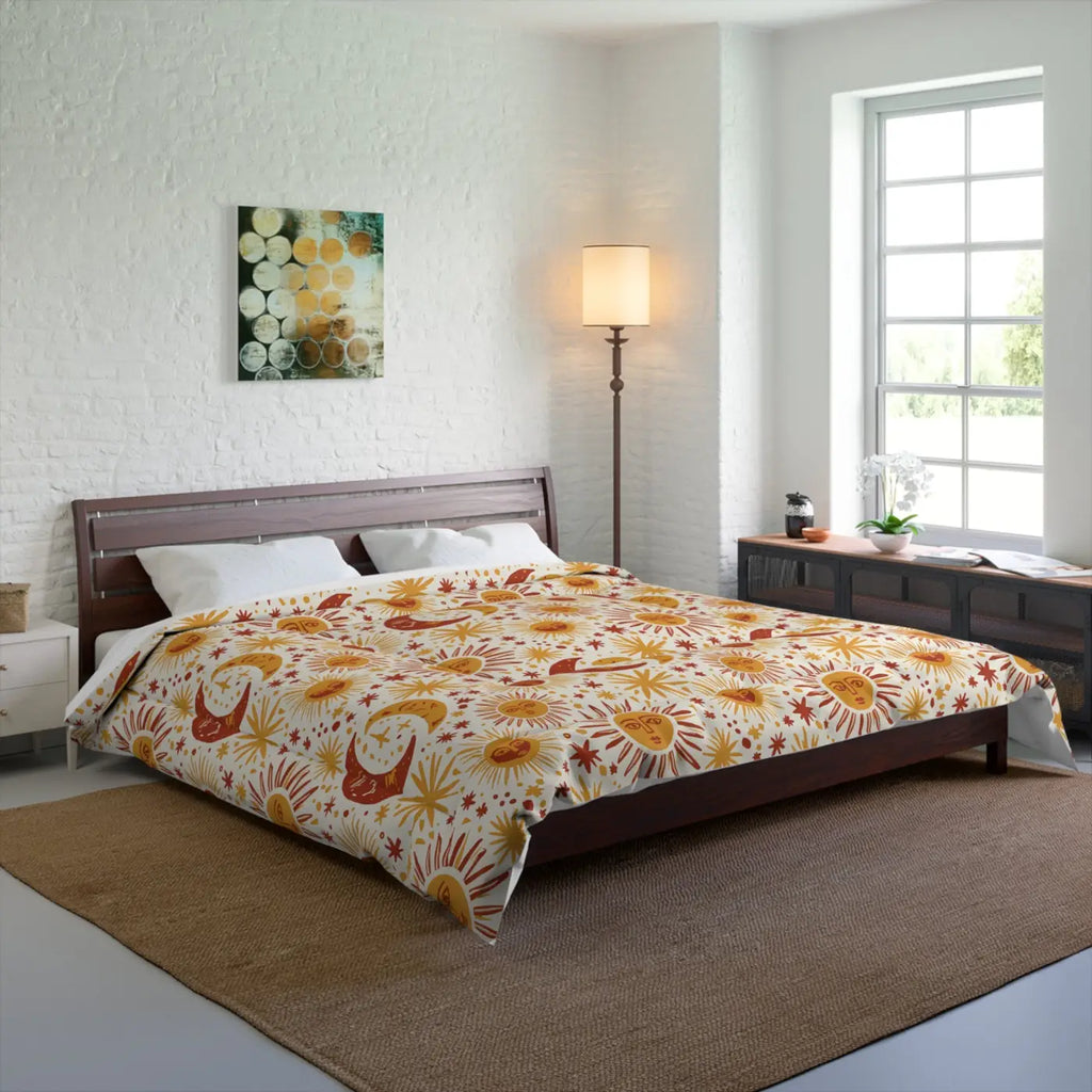 Boho Sun Moon Comforter - Celestial Floral Vintage Vibes - DipaliZ