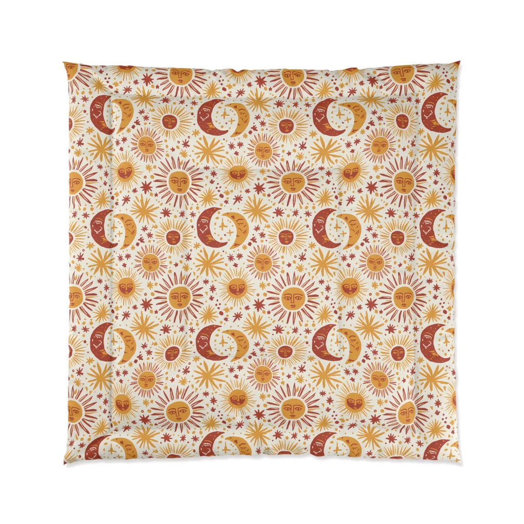 Boho Sun Moon Comforter - Celestial Floral Vintage Vibes - DipaliZ