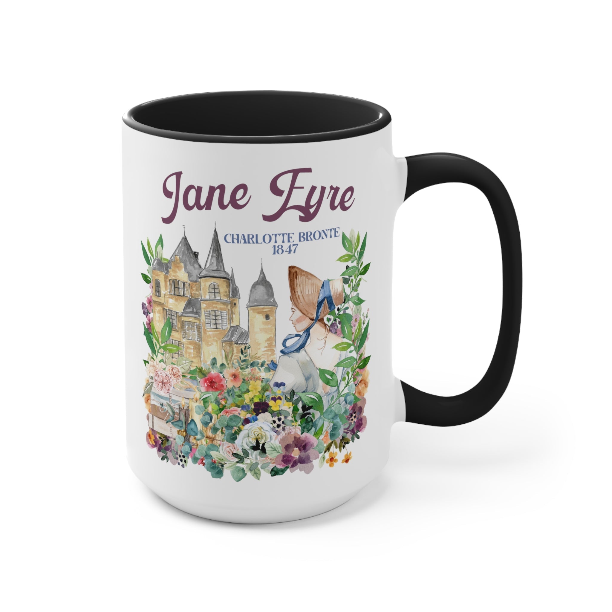 Bookish Classic Literature Coffee Mug: Jane Eyre by Charlotte Bronte | 15 Oz Floral Boho Style Coffee Mug