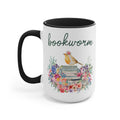 Bookworm Coffee Mug with Bird and Flowers: 15 Oz Coffee Mug