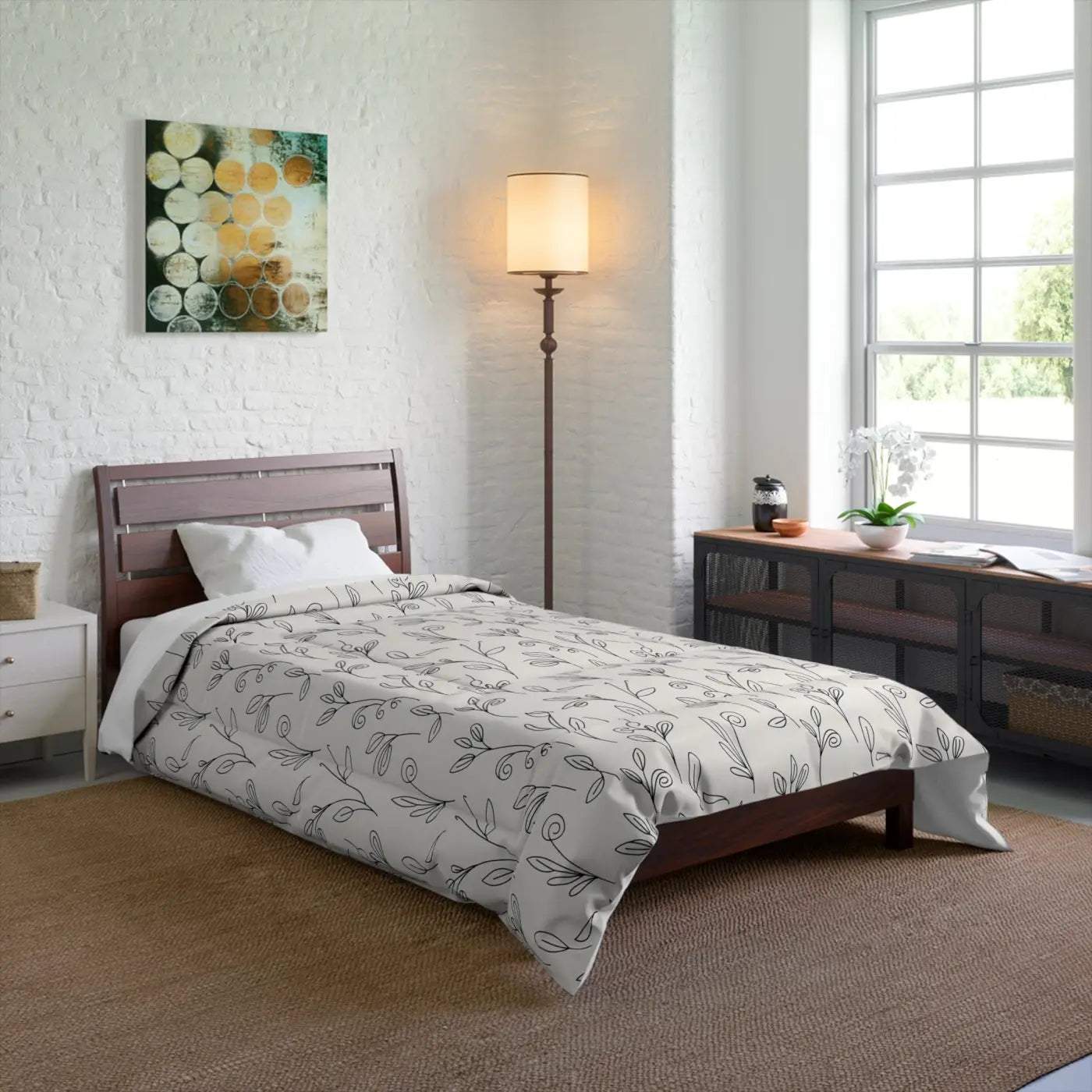 Botanical Gray Vine Comforter - Soft Microfiber - DipaliZ