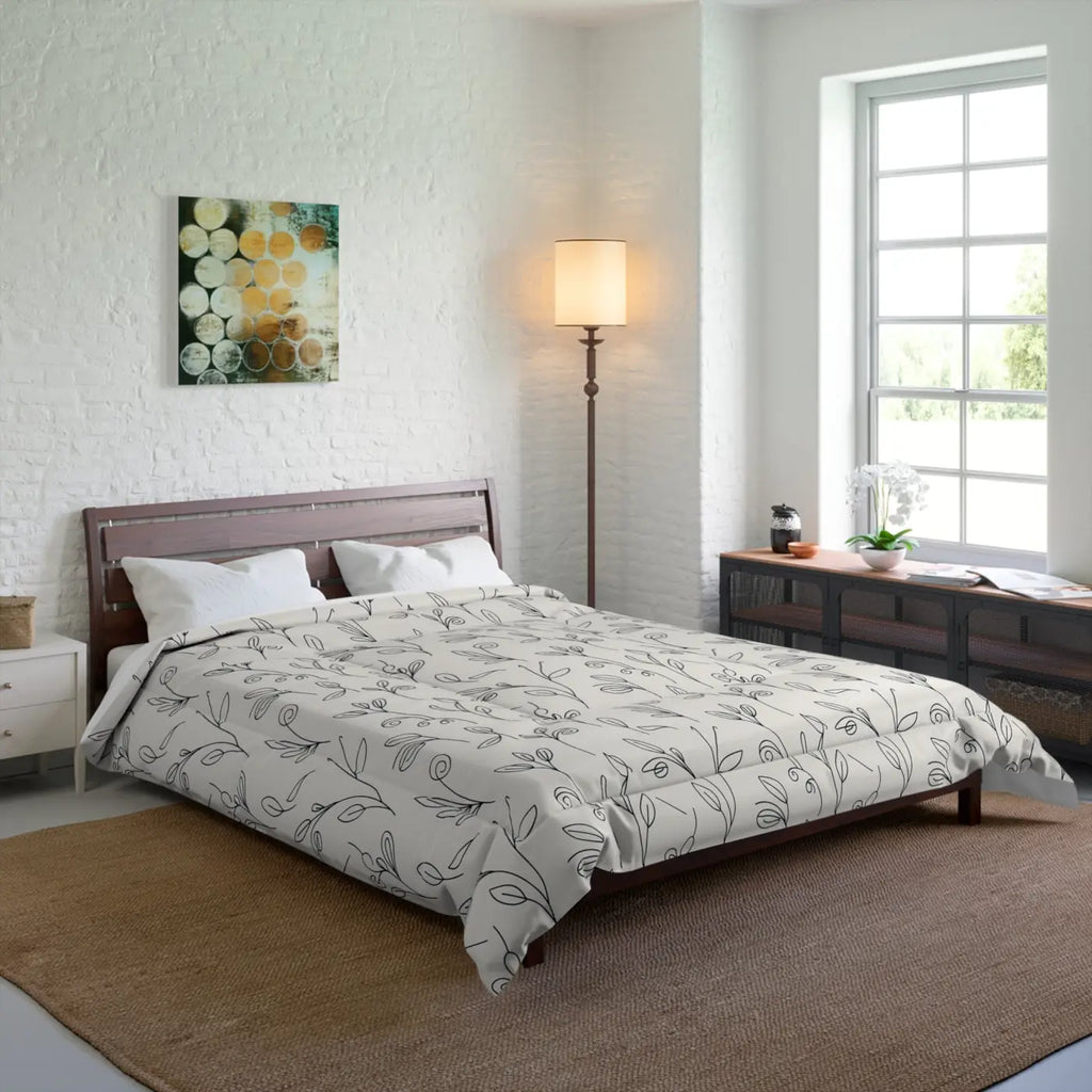 Botanical Gray Vine Comforter - Soft Microfiber - DipaliZ