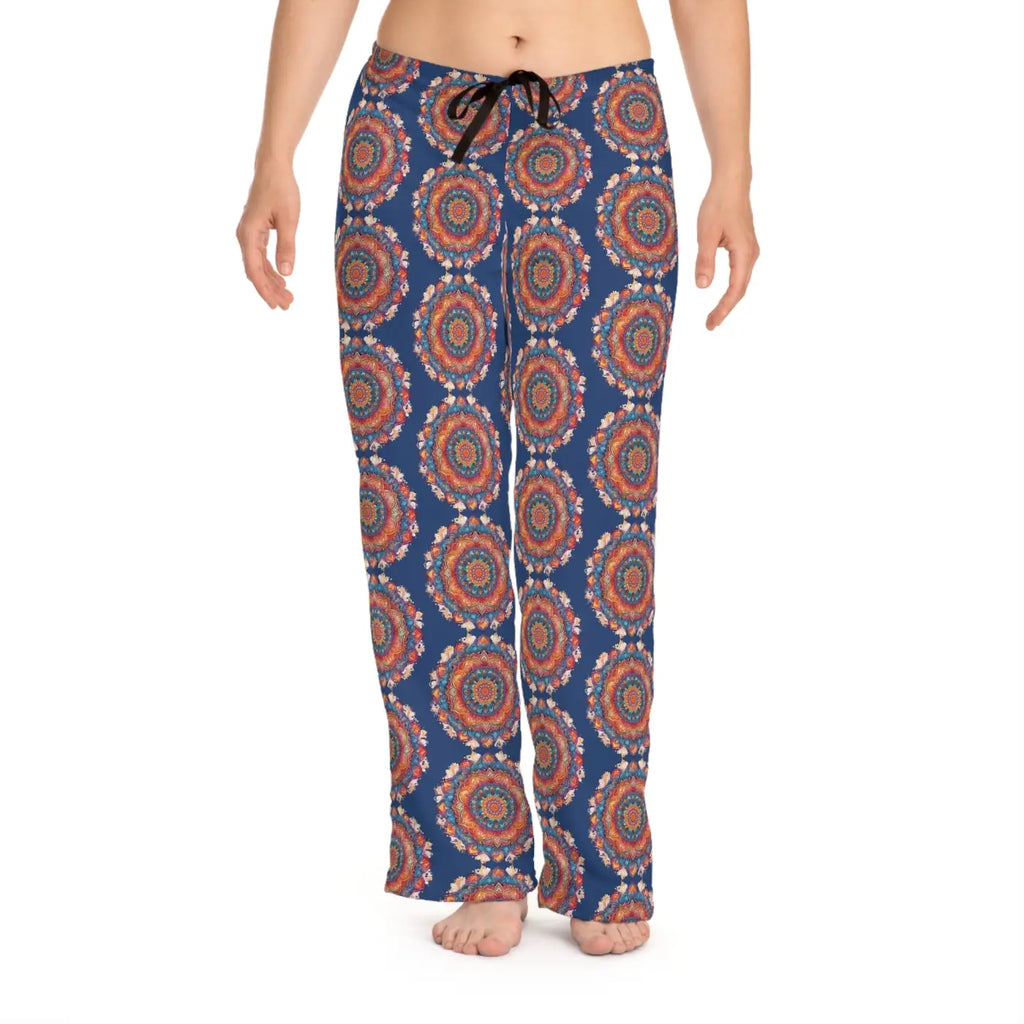 Bright geometrical pattern on blue, Women's Pajama Pants (AOP)