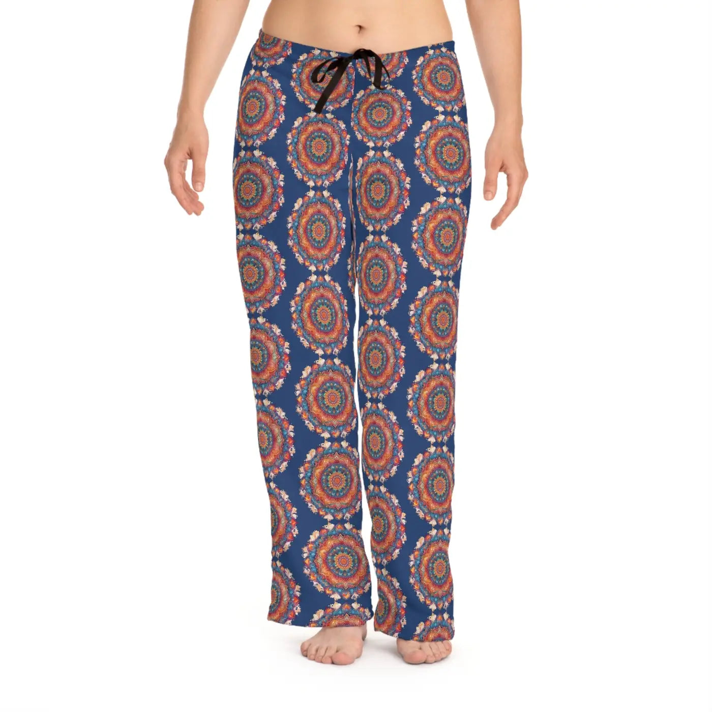 Bright geometrical pattern on blue, Women's Pajama Pants (AOP)