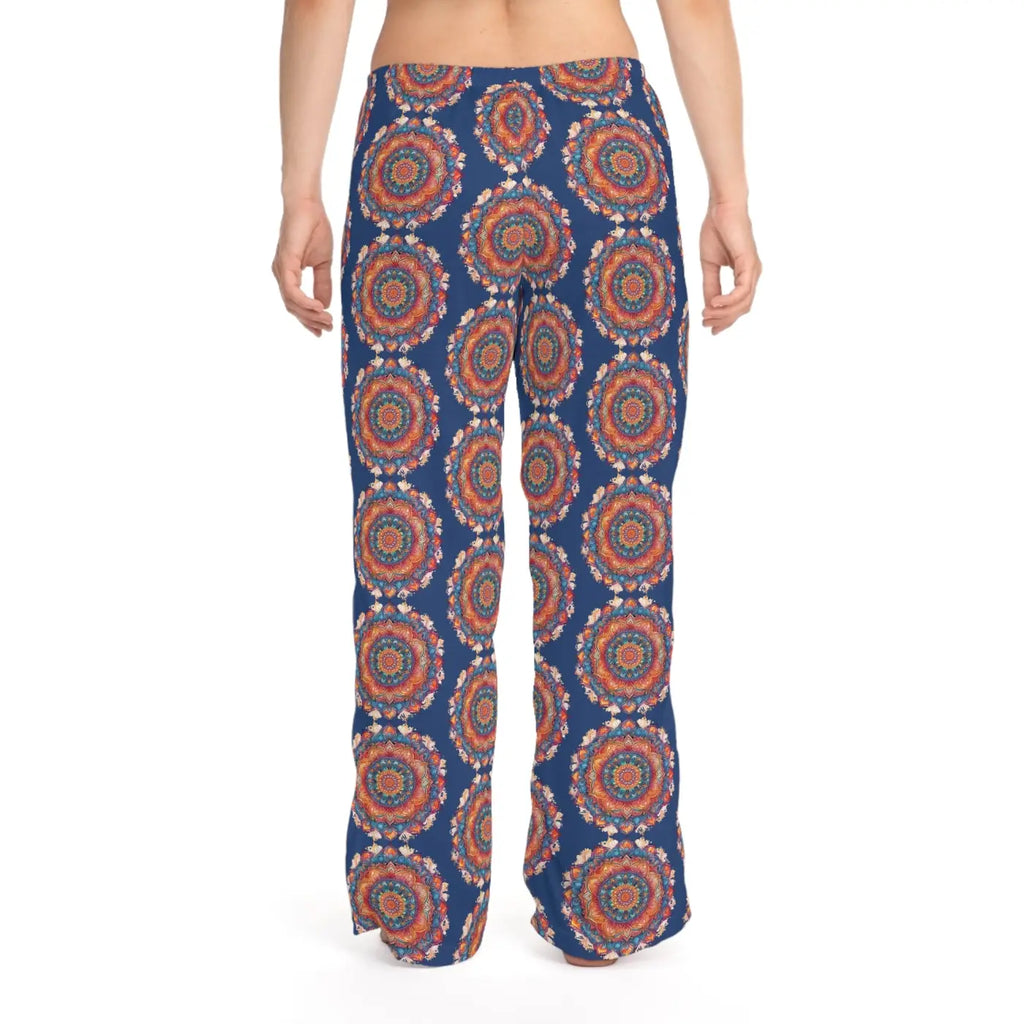 Bright geometrical pattern on blue, Women's Pajama Pants (AOP)