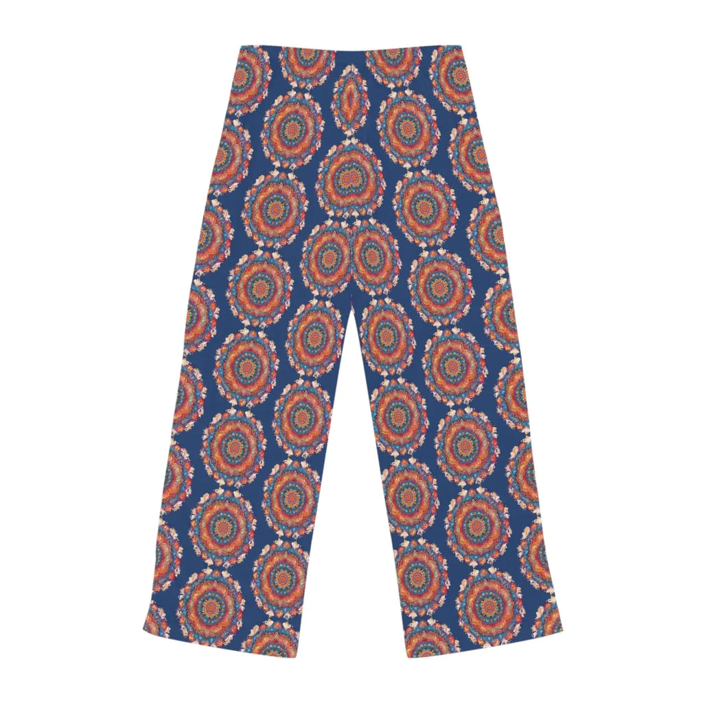 Bright geometrical pattern on blue, Women's Pajama Pants (AOP)