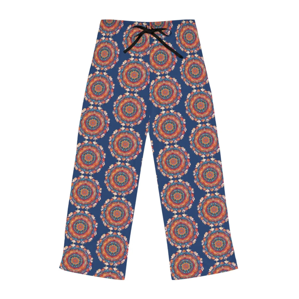 Bright geometrical pattern on blue, Women's Pajama Pants (AOP)