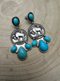 Buffalo Coin Faux Turquoise Cluster Earrings