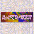 Be Thankful The Gays Want Equality, Not Revenge Bumper Sticker