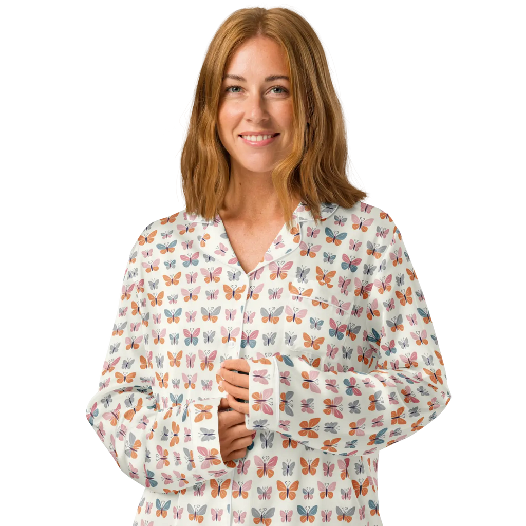 Silky Butterfly Long Sleeve Pajama - Soft Loungewear - DipaliZ