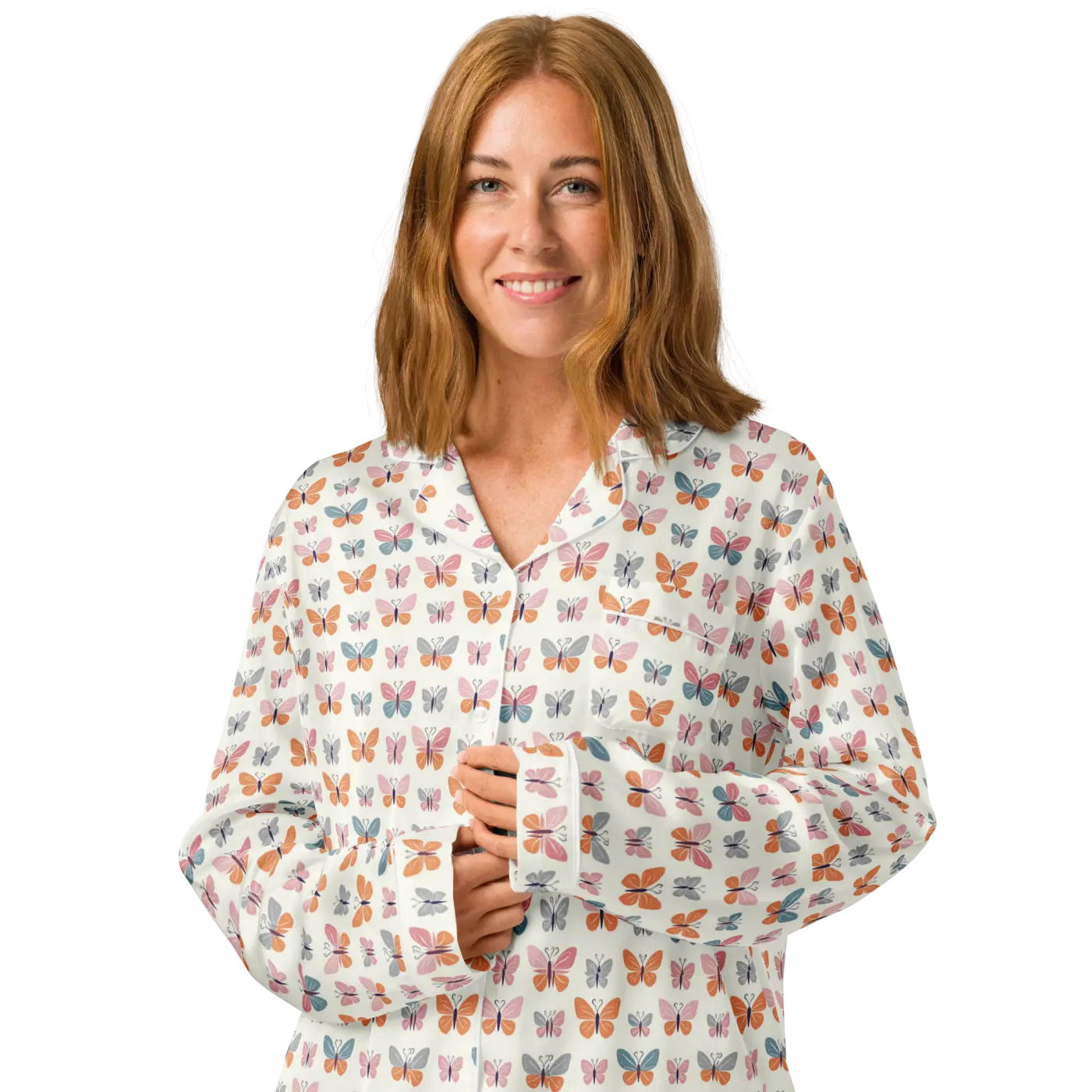 Silky Butterfly Long Sleeve Pajama - Soft Loungewear - DipaliZ
