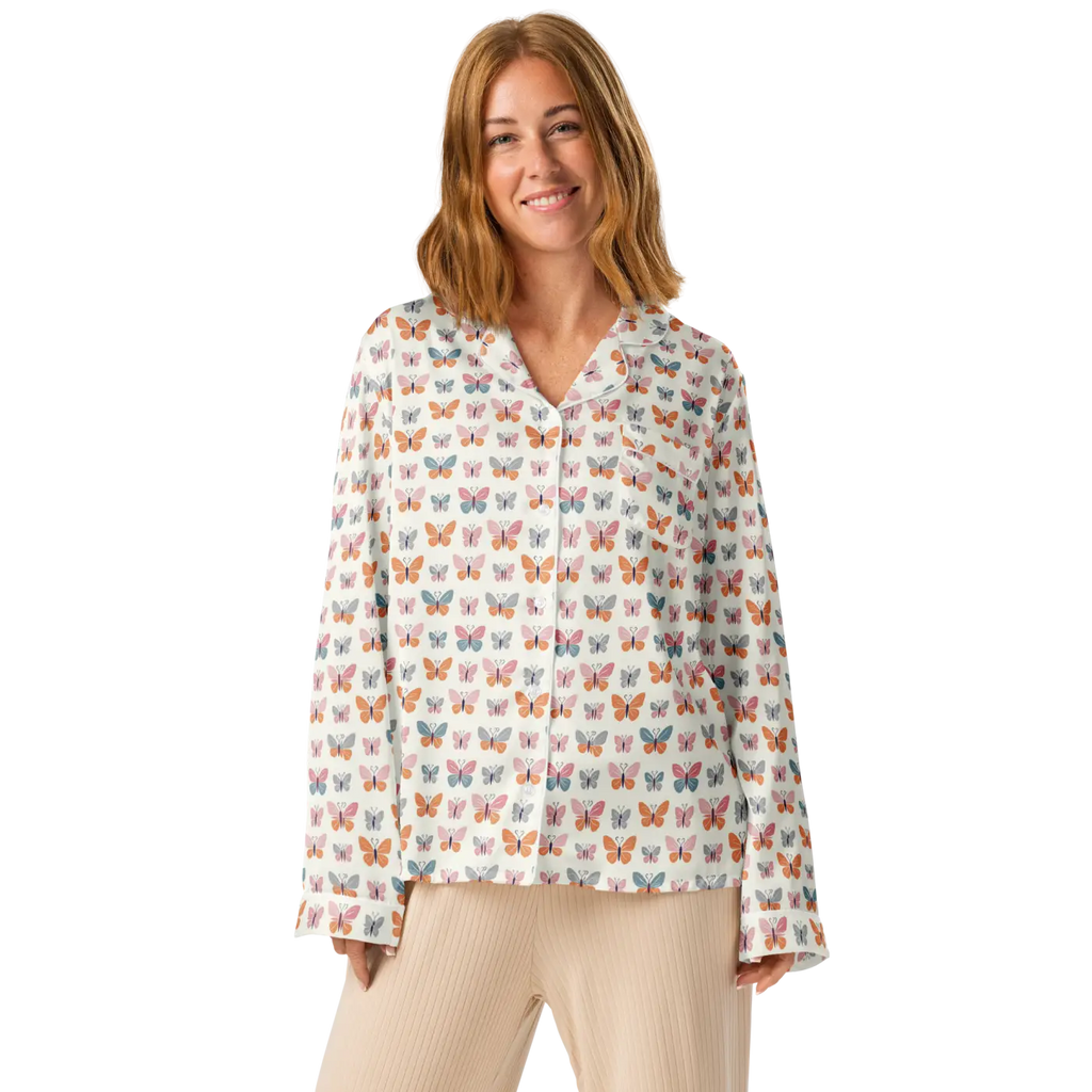 Silky Butterfly Long Sleeve Pajama - Soft Loungewear - DipaliZ