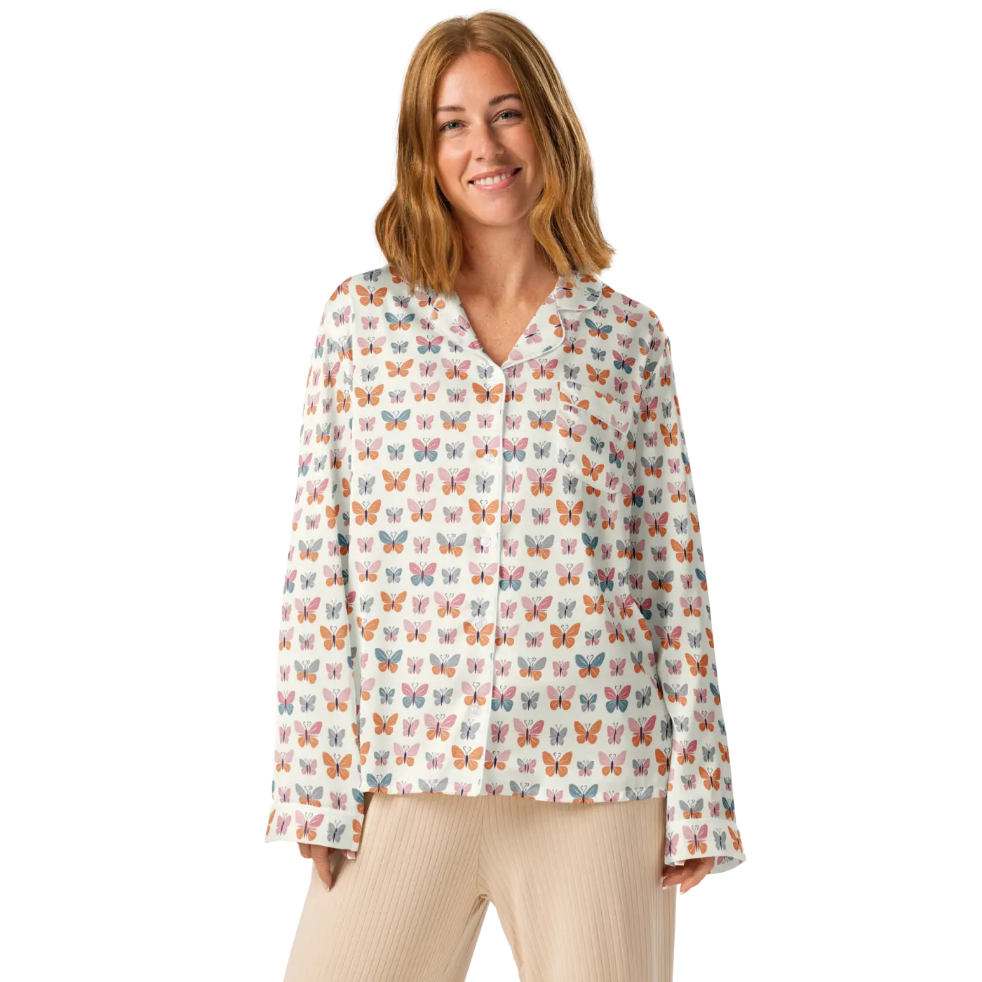 Silky Butterfly Long Sleeve Pajama - Soft Loungewear - DipaliZ