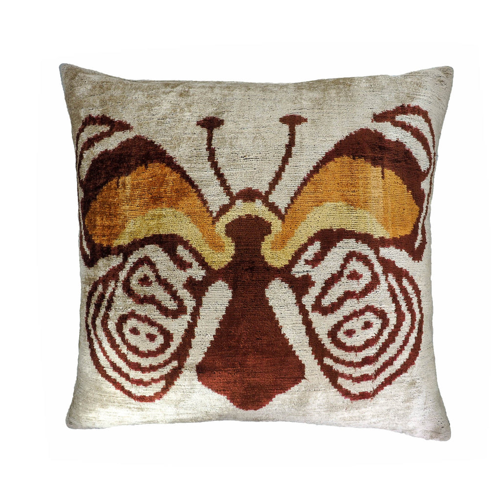 Butterfly Silk Velvet Ikat Throw Pillow Cover 24'' X 24''