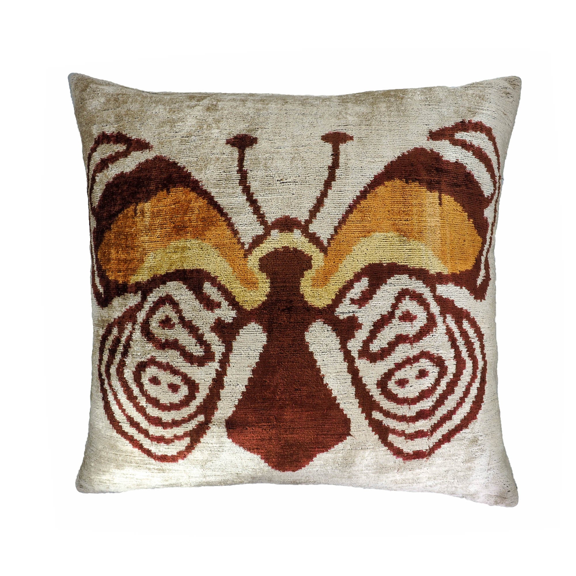Butterfly Silk Velvet Ikat Throw Pillow Cover 24'' X 24''