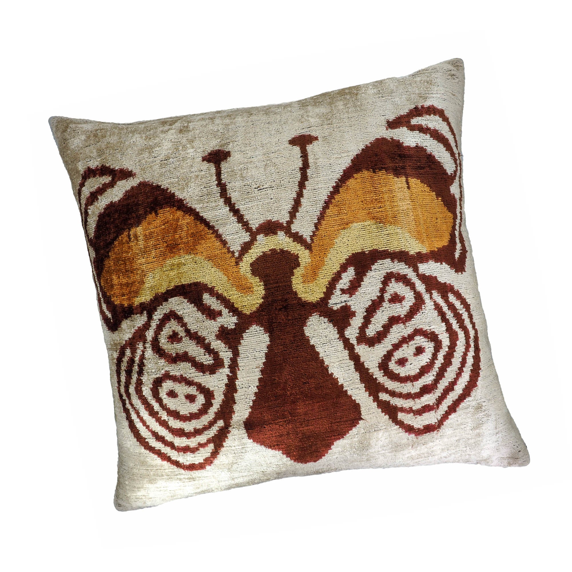Butterfly Silk Velvet Ikat Throw Pillow Cover 24'' X 24''