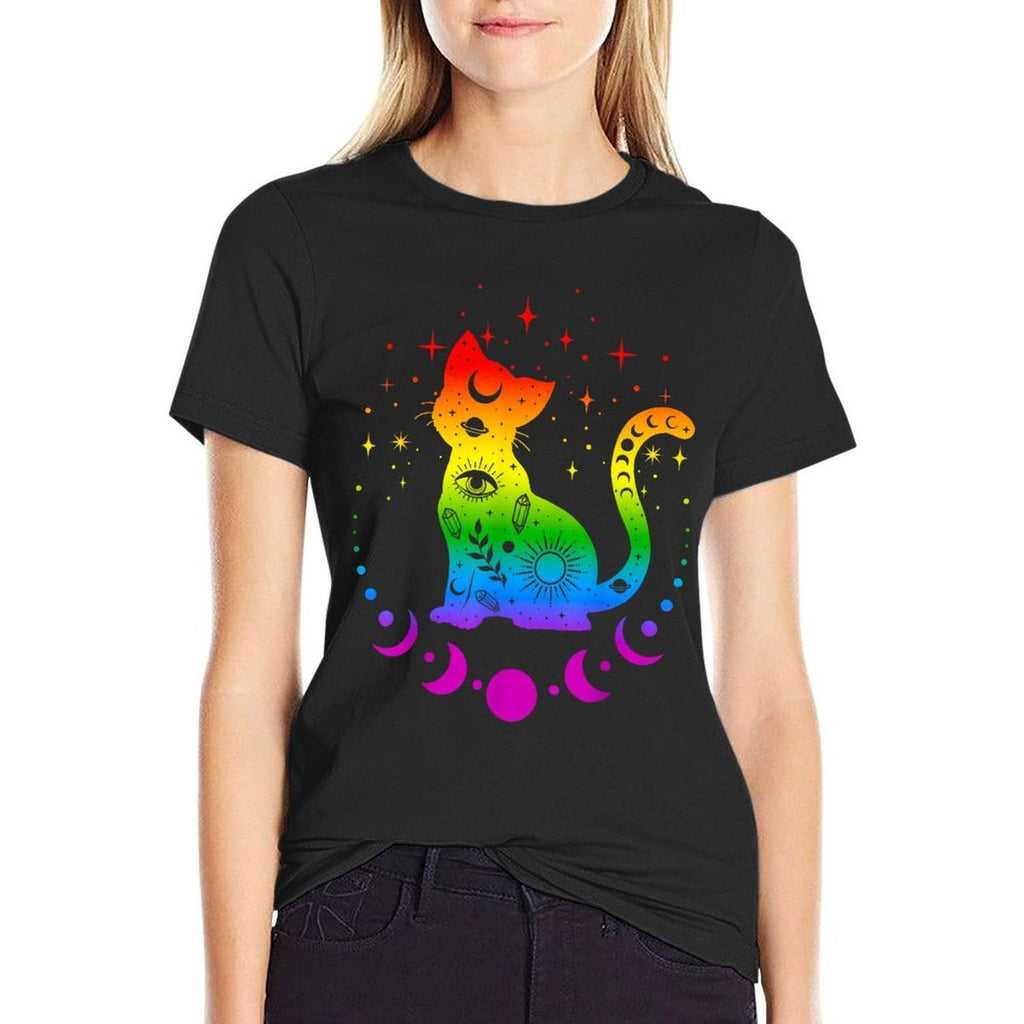 Rainbow Astrology Cat, LGBT Gay Pride  Easy-care T-Shirt