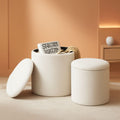 White Round Boucle Velvet Upholstered Storage Ottoman