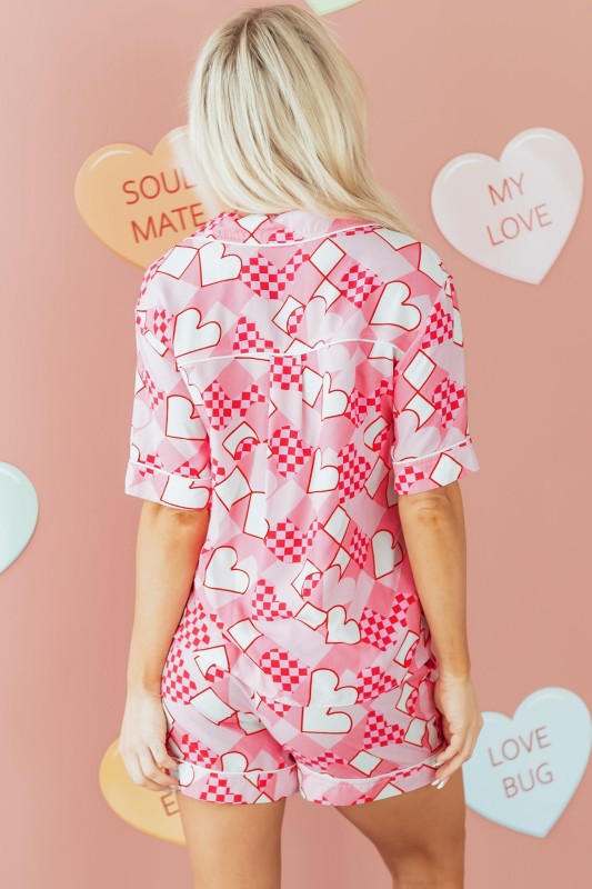 Heart Short Sleeve Shirt and Shorts Pajama Set