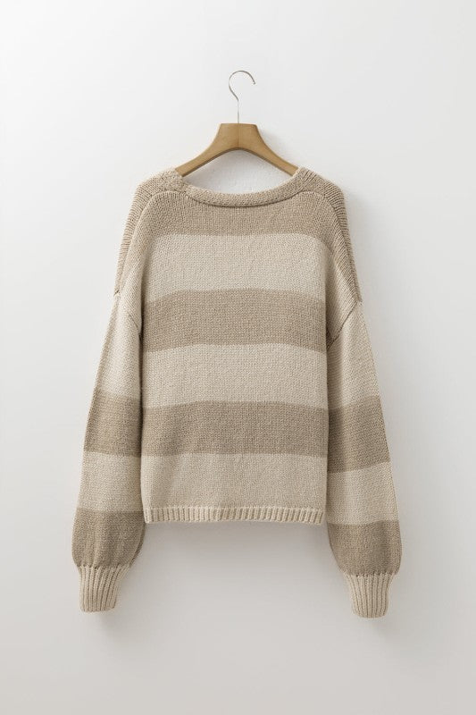 Stripe Colorblock Bow Tie Front Sweater Cardigan