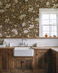Camellia Study Wallpaper in Golden Vine