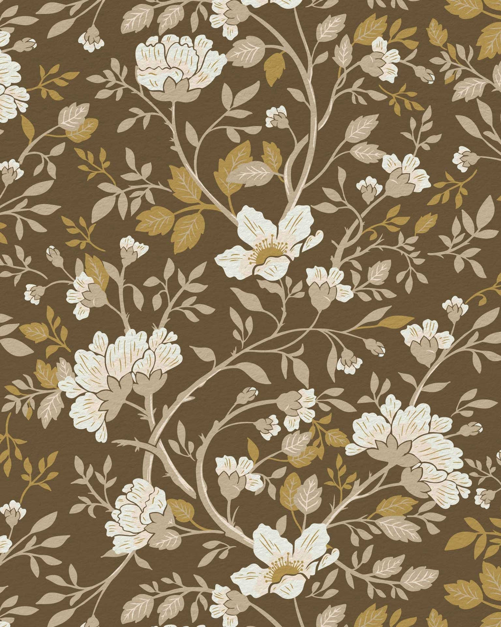 Camellia Study Wallpaper in Golden Vine