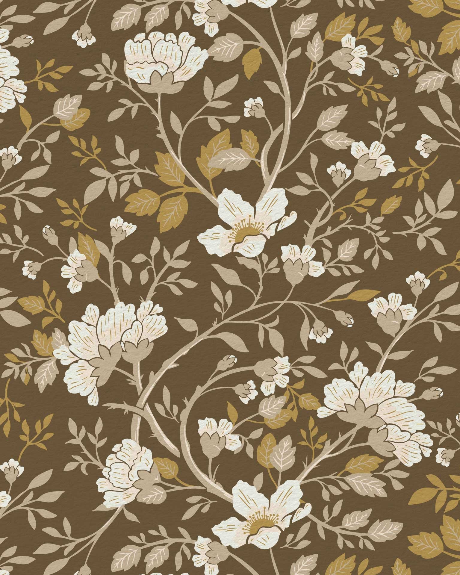 Camellia Study Wallpaper in Golden Vine