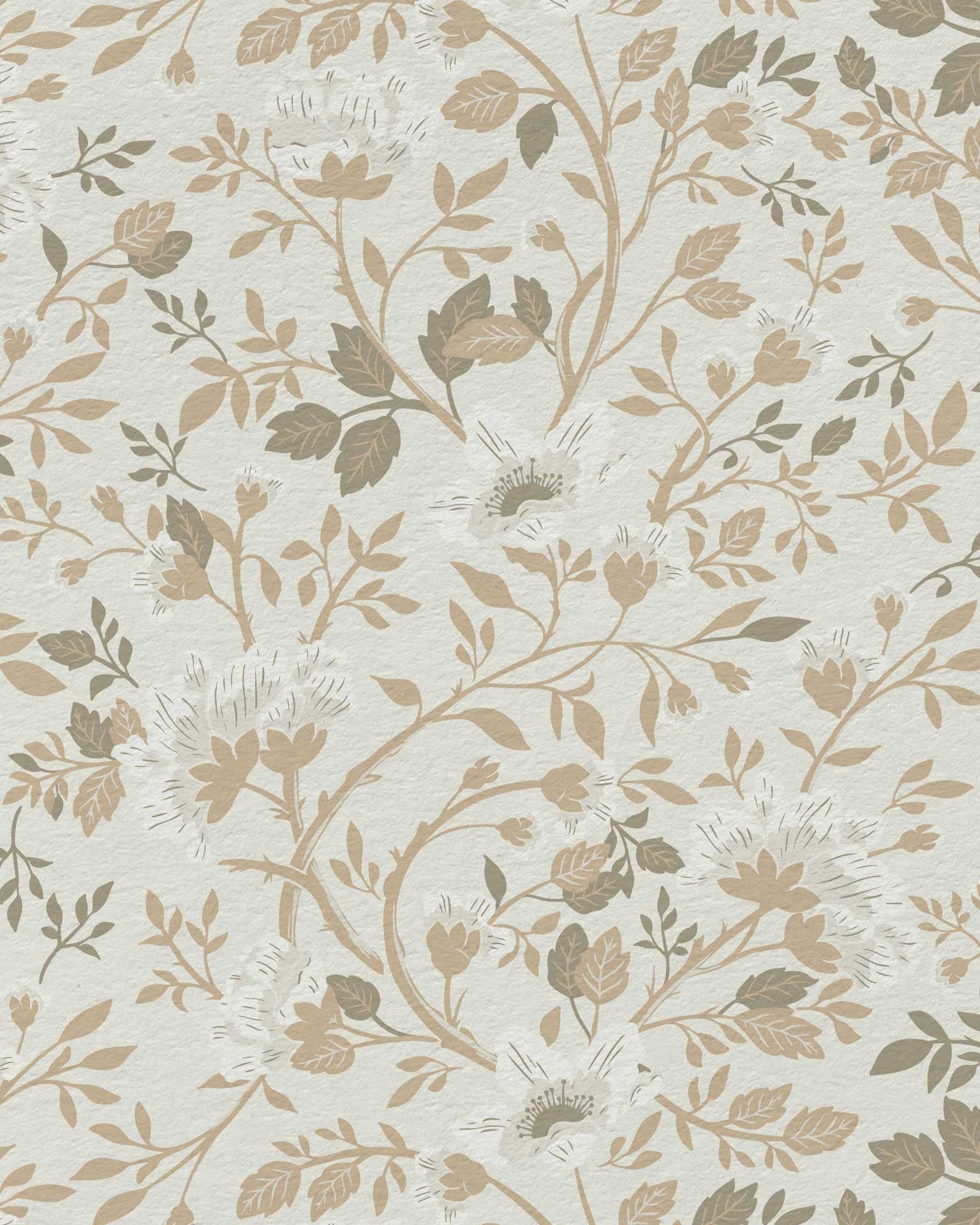 Camellia Study Wallpaper in Natural Linen