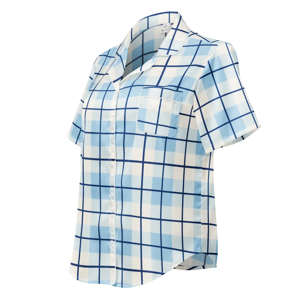 Silky Capri Blue Madras Pajama Top - Relaxed Fit - DipaliZ