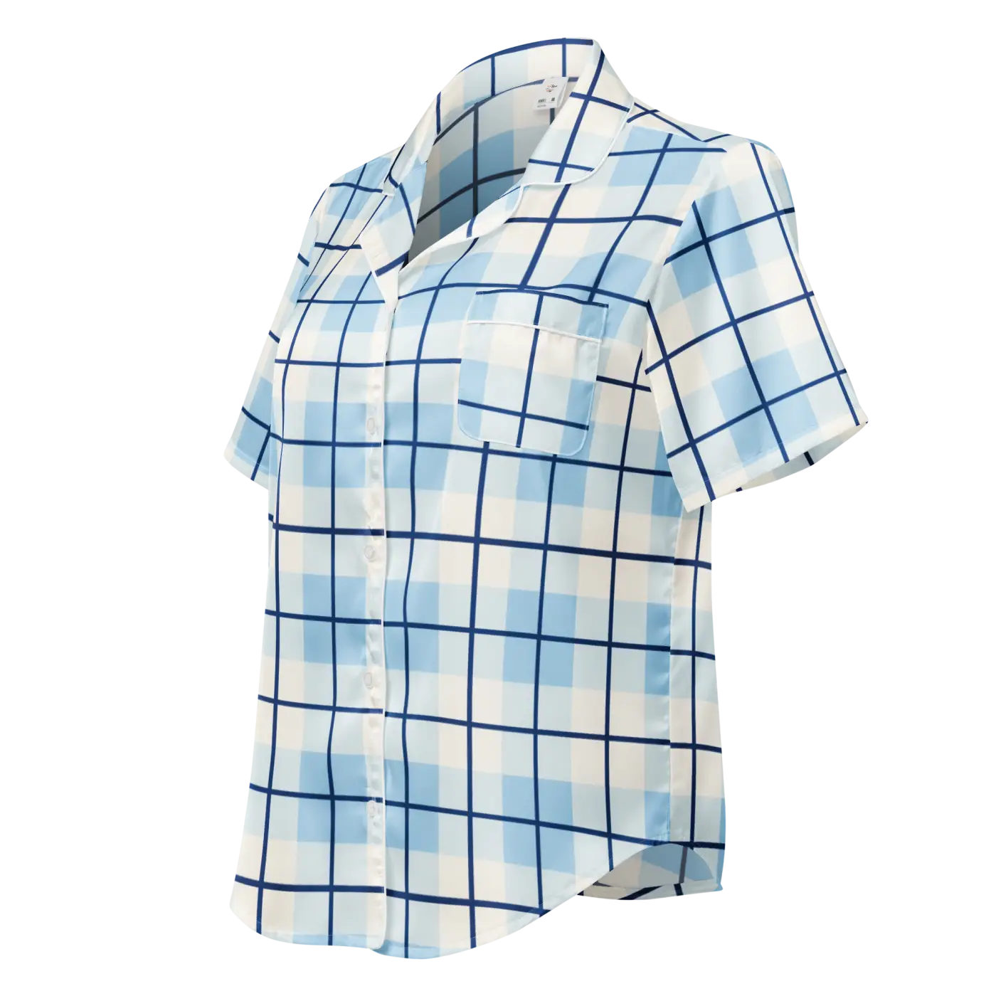 Silky Capri Blue Madras Pajama Top - Relaxed Fit - DipaliZ