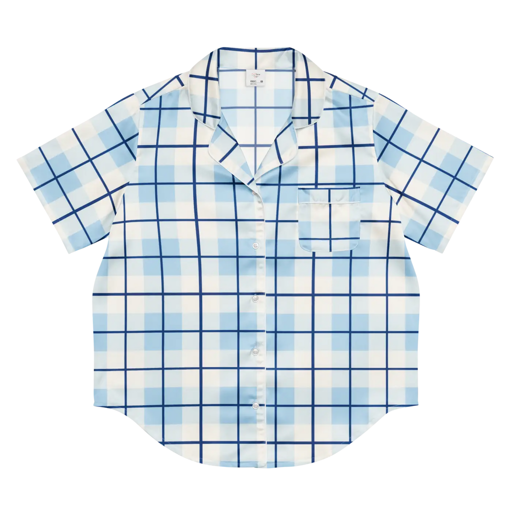 Silky Capri Blue Madras Pajama Top - Relaxed Fit - DipaliZ