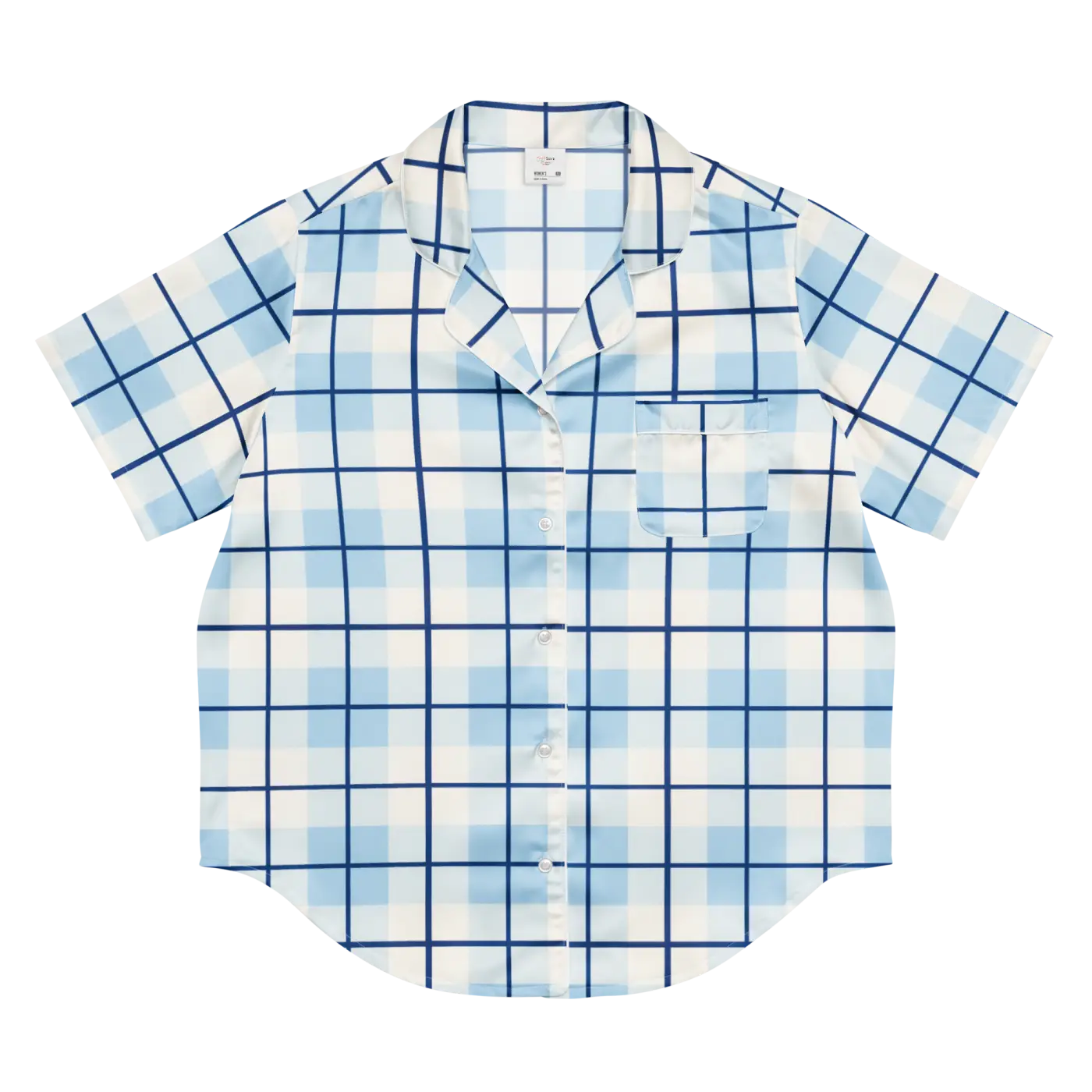 Silky Capri Blue Madras Pajama Top - Relaxed Fit - DipaliZ
