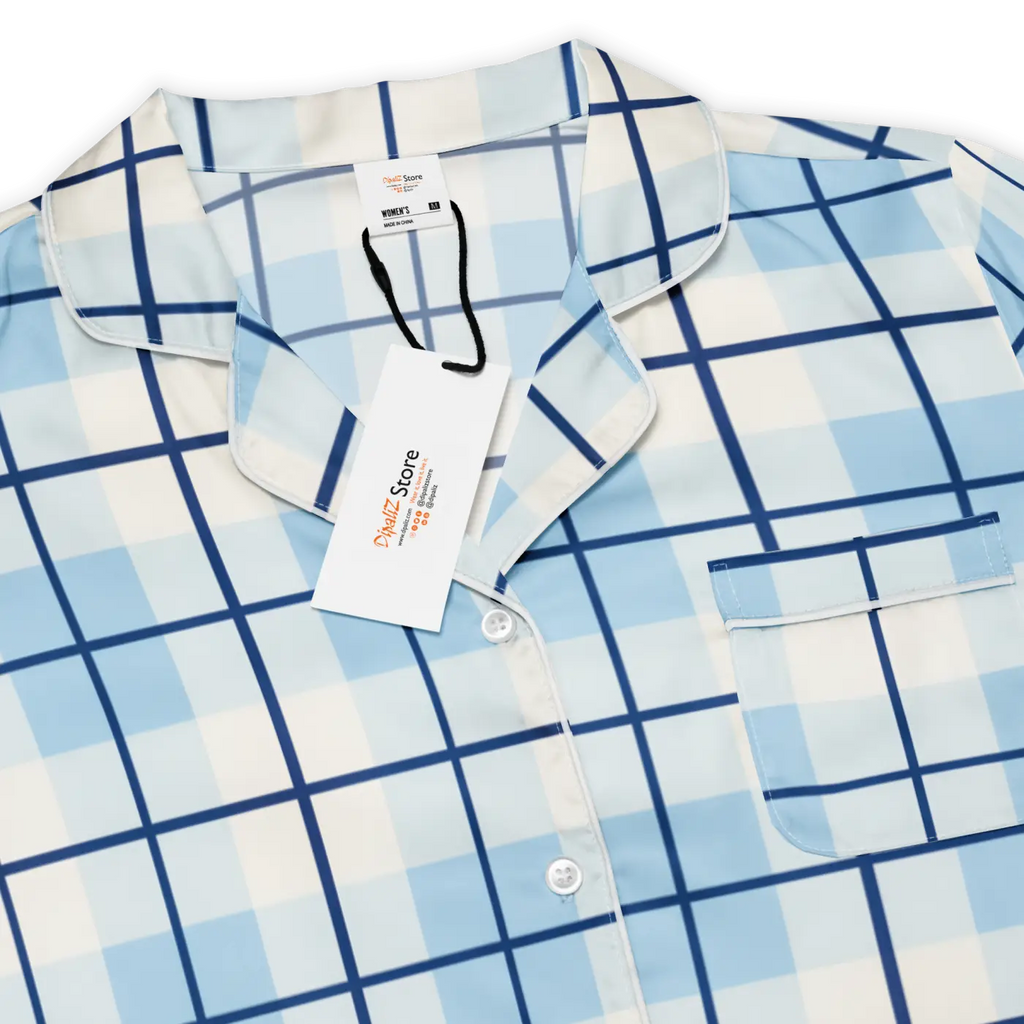 Silky Capri Blue Madras Pajama Top - Relaxed Fit - DipaliZ