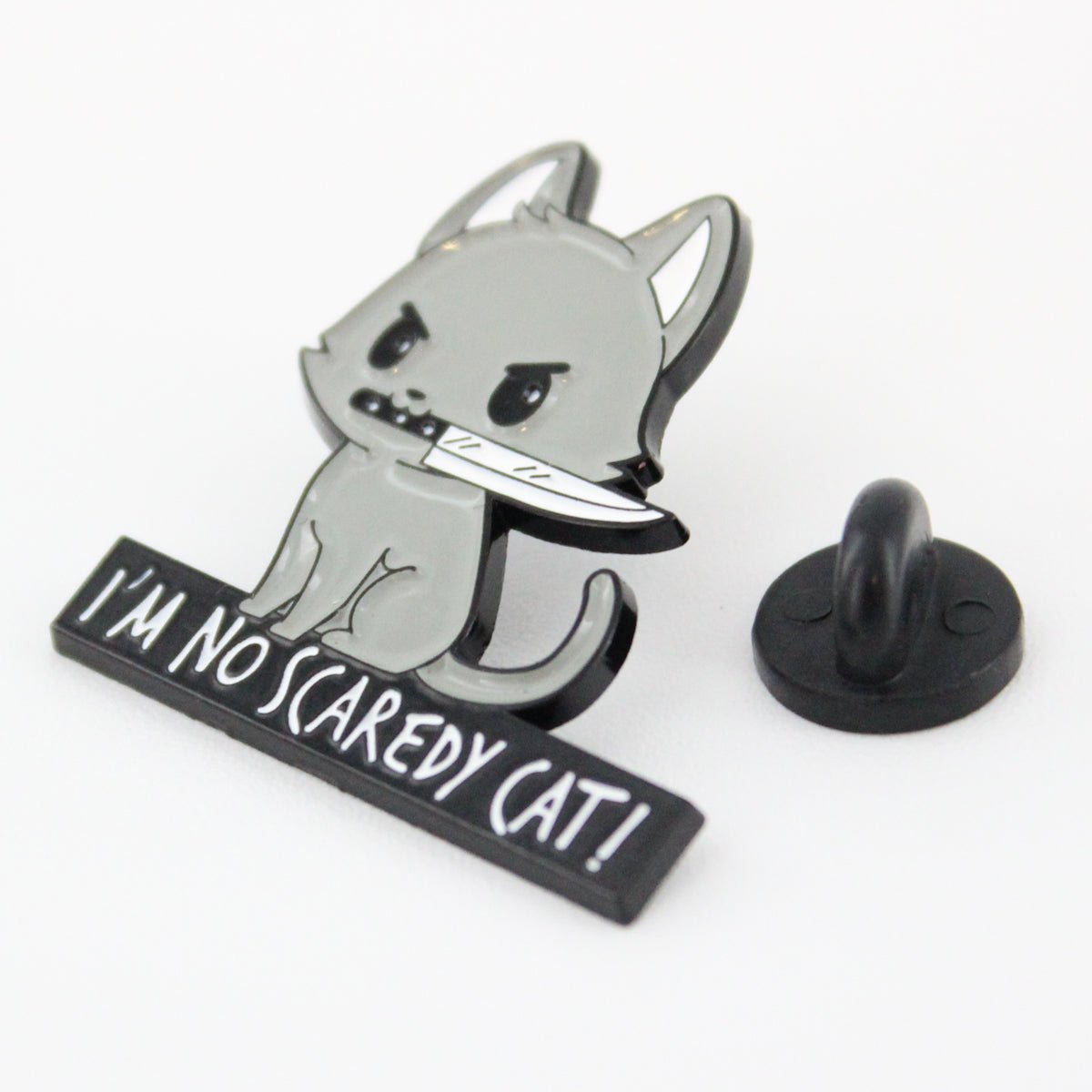 "I'm No Scaredy Cat" Pin – Funny Cat Enamel Pin for Collectors