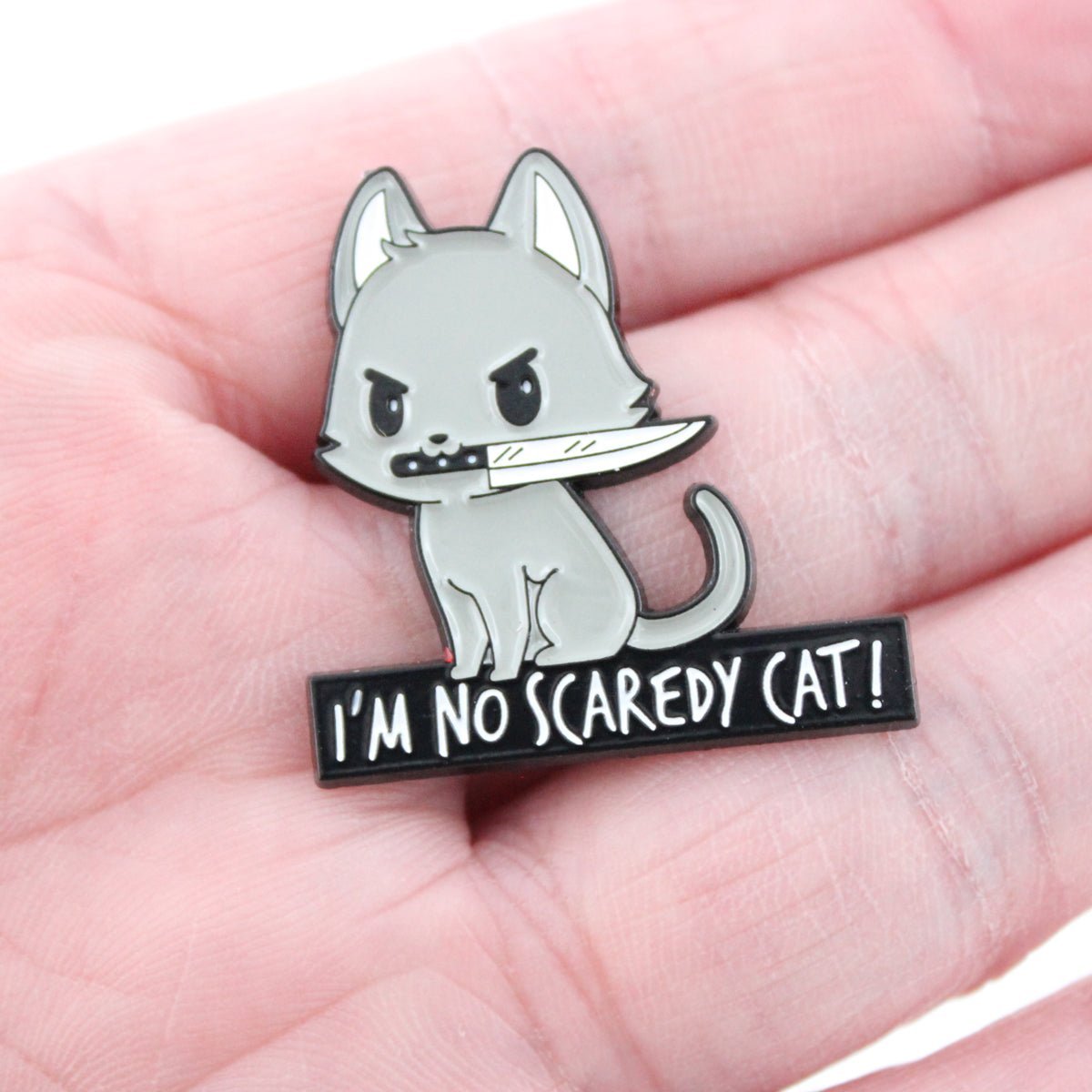 "I'm No Scaredy Cat" Pin – Funny Cat Enamel Pin for Collectors