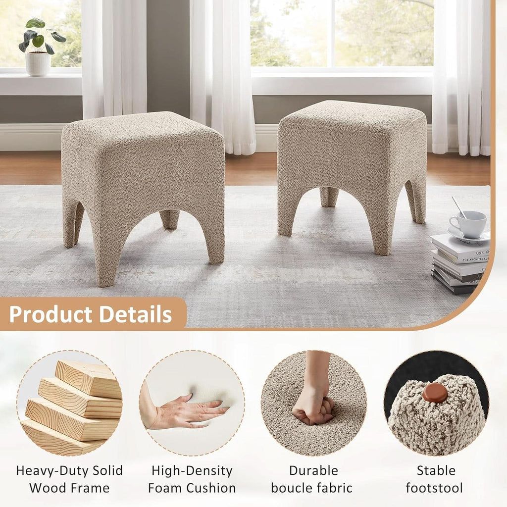 17-Inch Camel Boucle Upholstered Square Ottoman Footstool