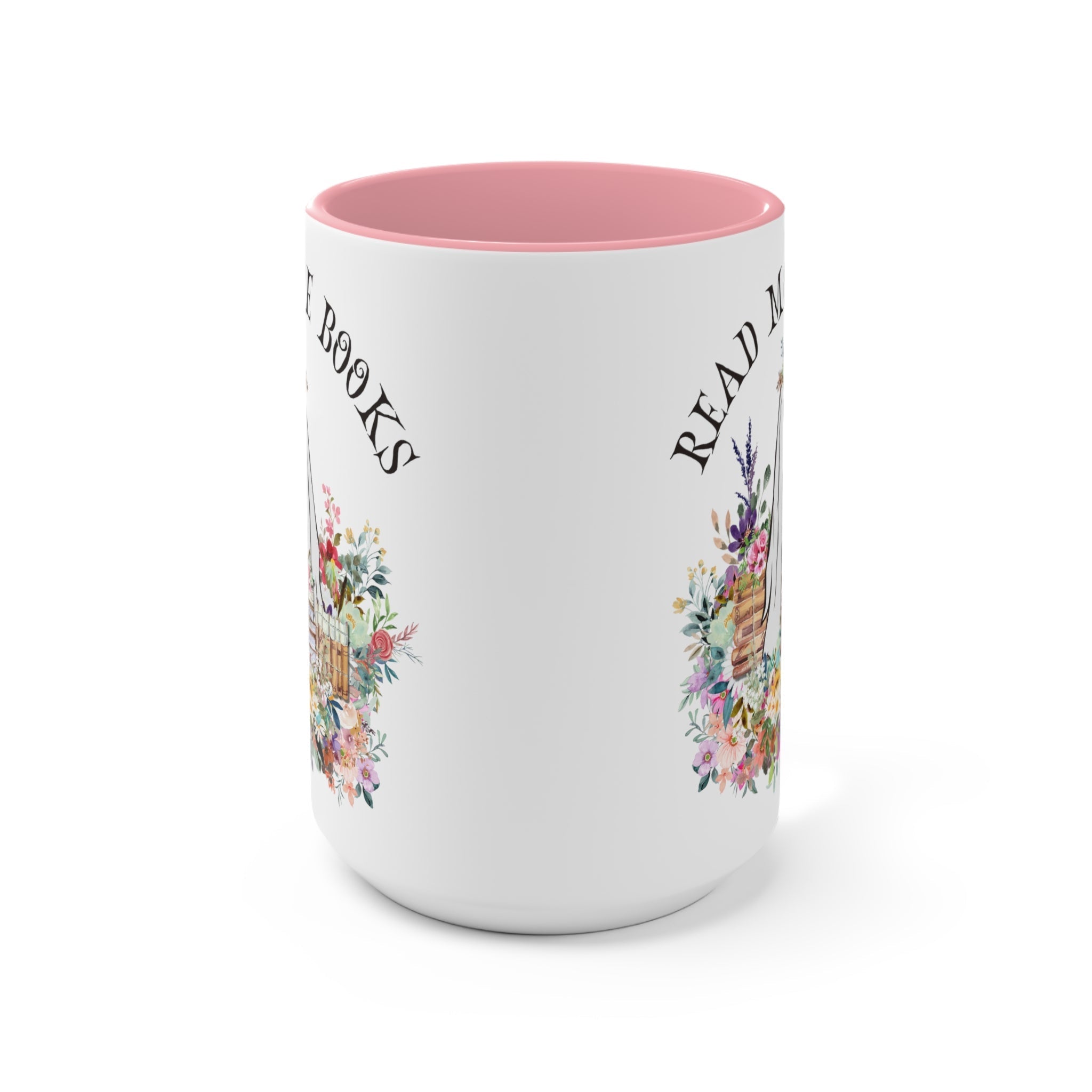 Coffee Mug for Librarian: Read More Books | 15 Oz Coffee Mug with Floral Ghost