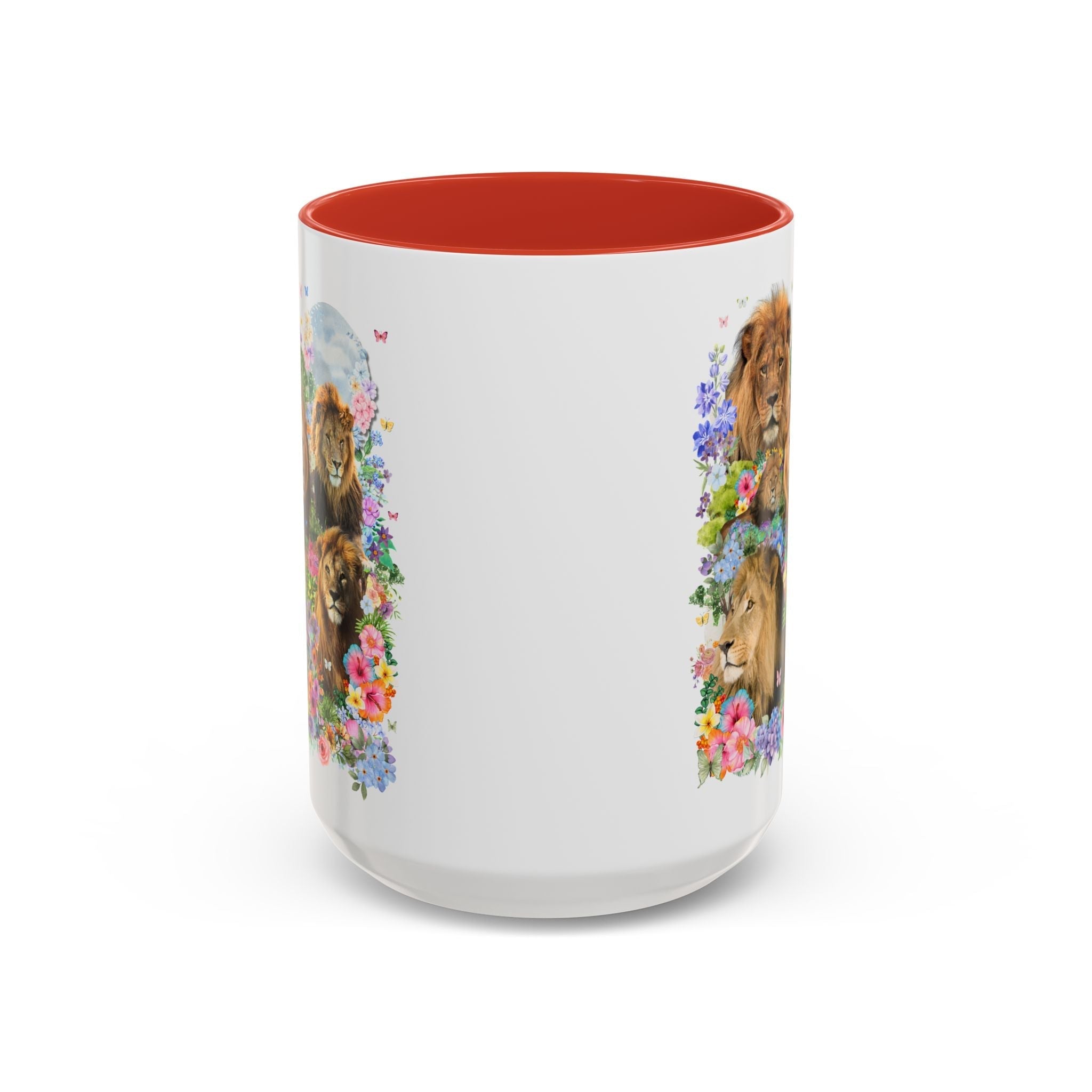 Colorful Big Cat Animal Lover Coffee Mug: Lions in Flowers