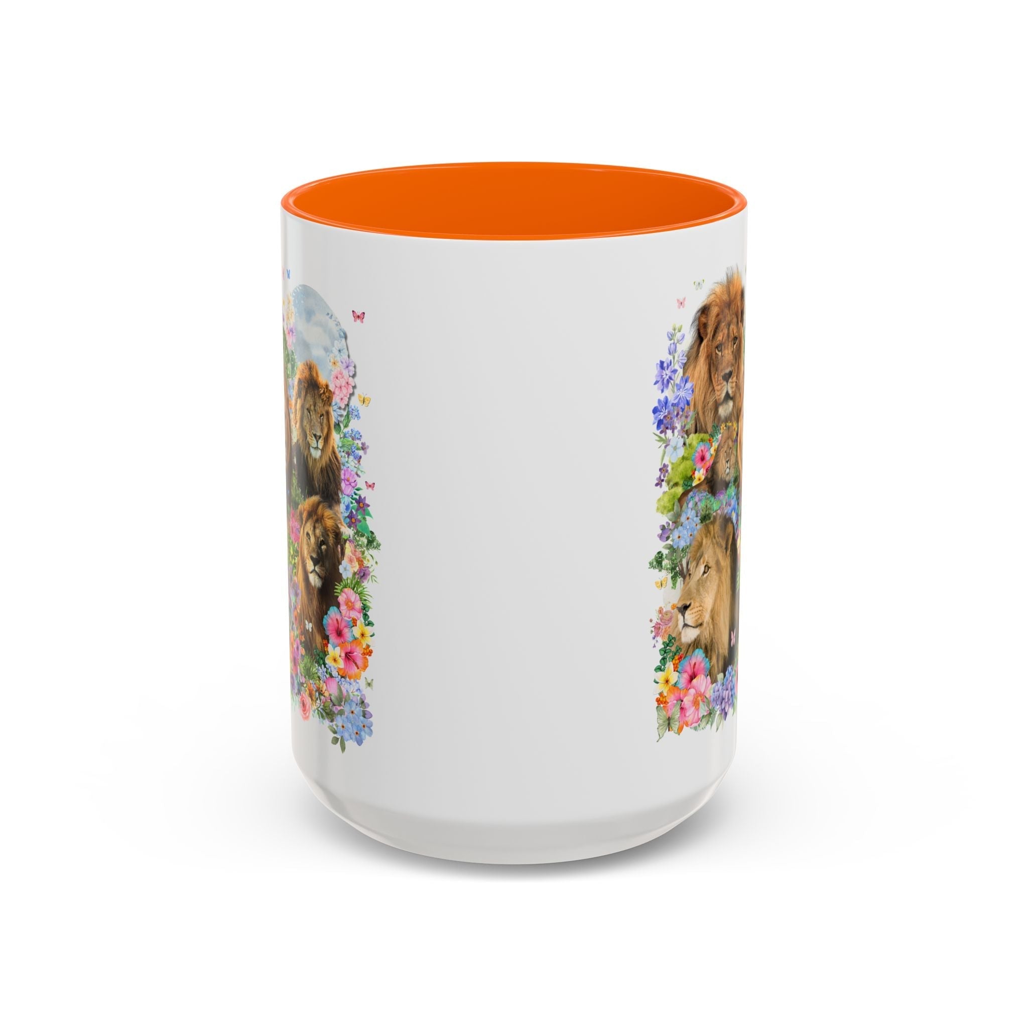 Colorful Big Cat Animal Lover Coffee Mug: Lions in Flowers