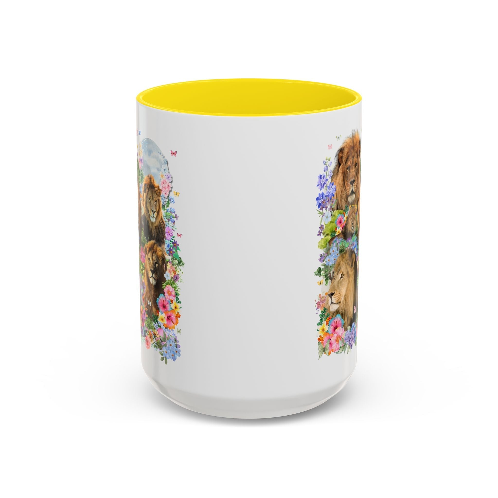 Colorful Big Cat Animal Lover Coffee Mug: Lions in Flowers
