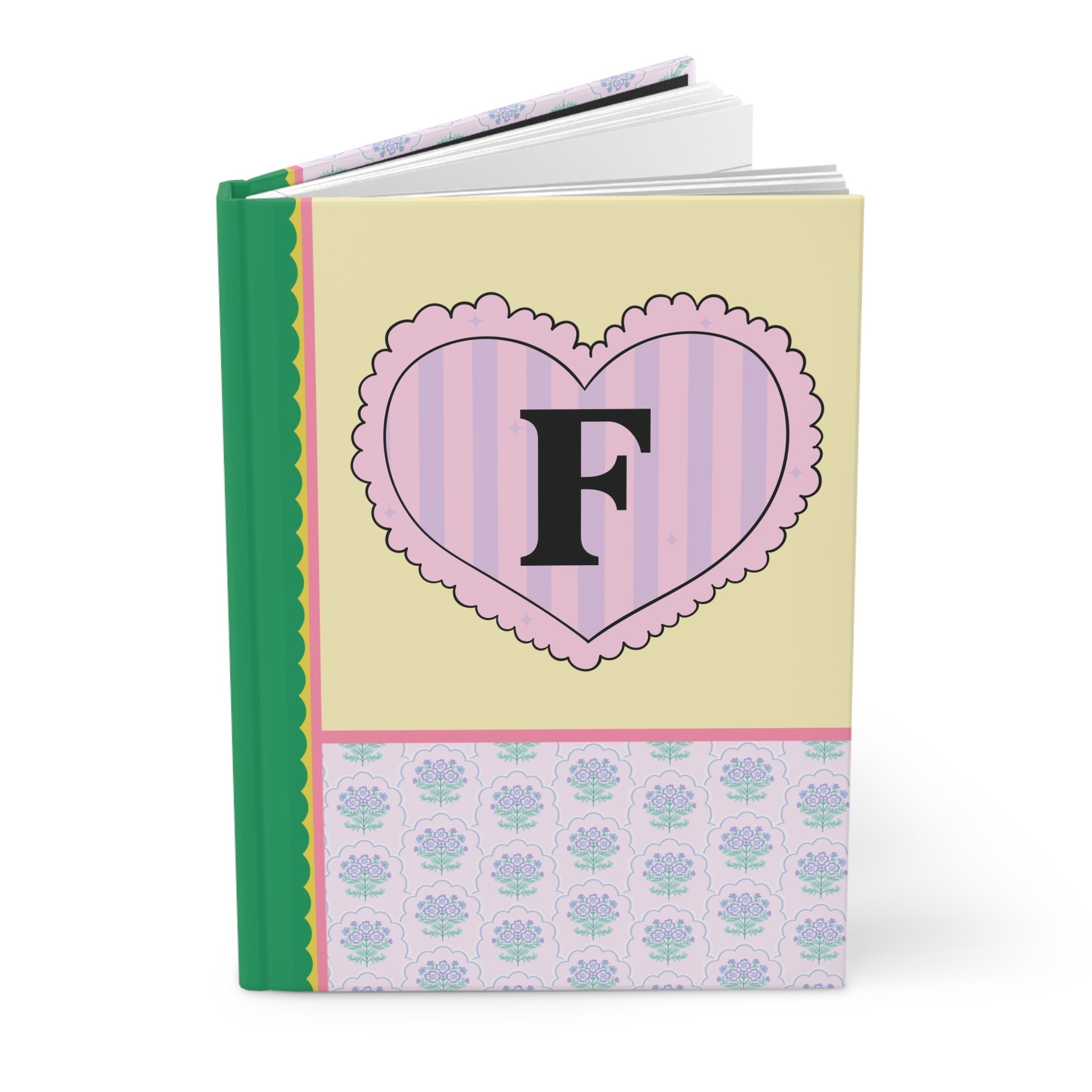 Colorful Floral Notebook with Initial for Best Friend or Sister, Cute Striped Floral Journal with Heart, Cute Retro Notebook with Letter: F