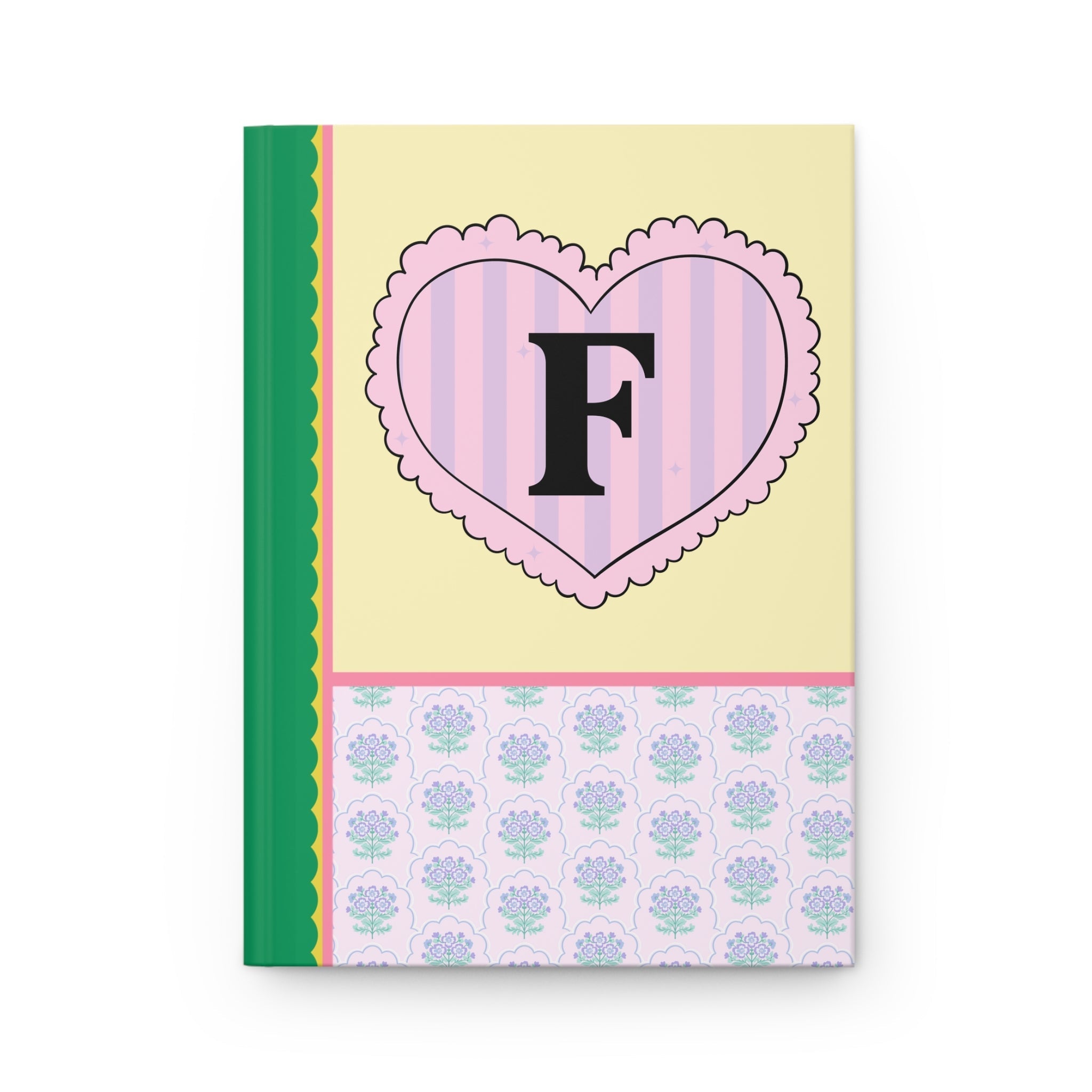 Colorful Floral Notebook with Initial for Best Friend or Sister, Cute Striped Floral Journal with Heart, Cute Retro Notebook with Letter: F