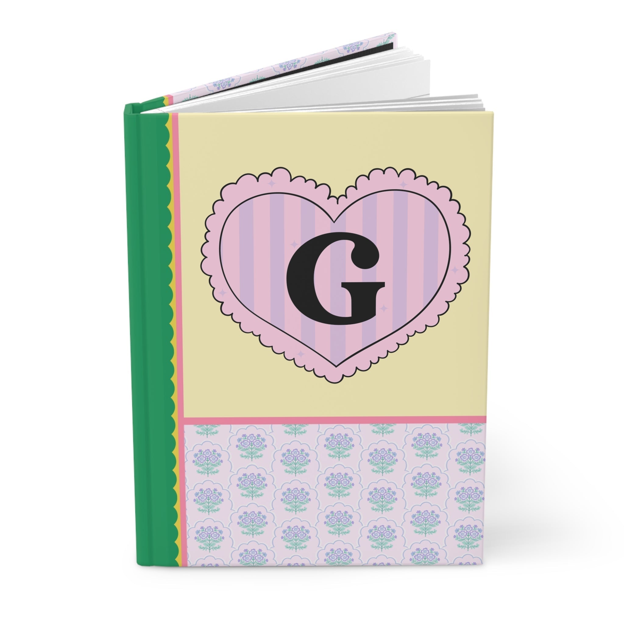 Colorful Floral Notebook with Initial for Best Friend or Sister, Cute Striped Floral Journal with Heart, Cute Retro Notebook with Letter: G